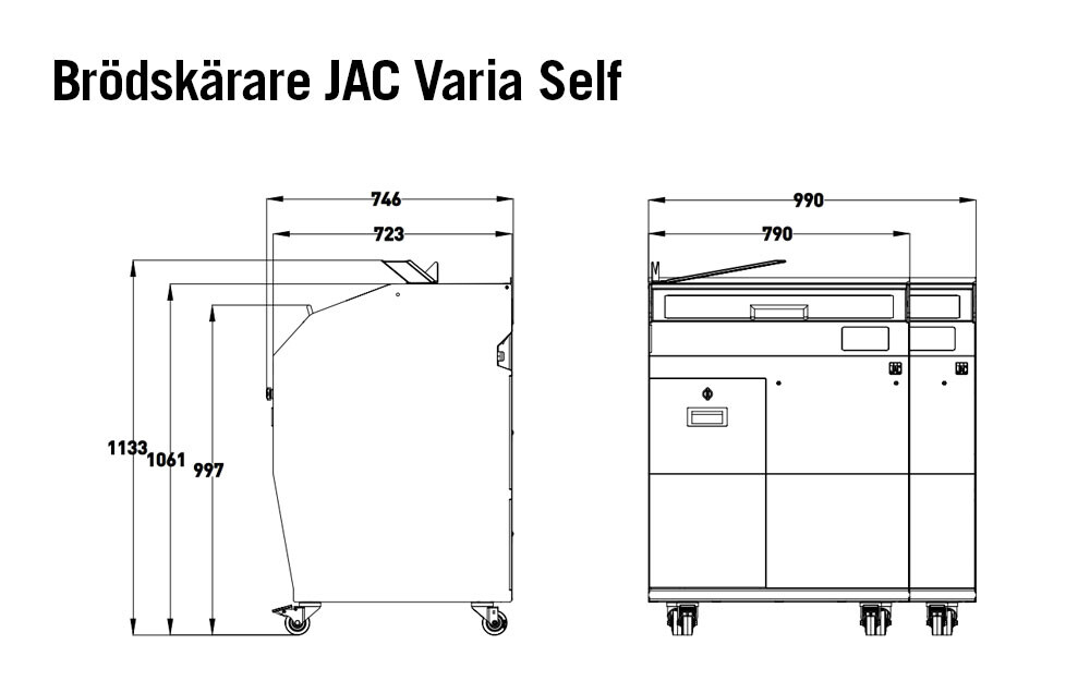 Brödskärare butik varierbar skivtjocklek självbetjäning måttskiss Varia Self JAC Sveba Dahlen