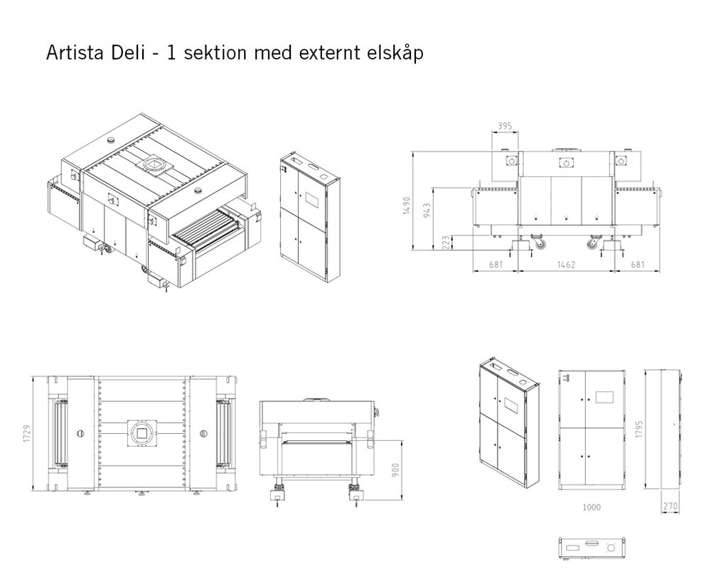 Tunnelugn Artista Deli måttskiss 1 sektion Sveba Dahlen