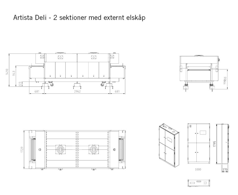 Tunnelugn Artista Deli måttskiss 2 sektioner Sveba Dahlen