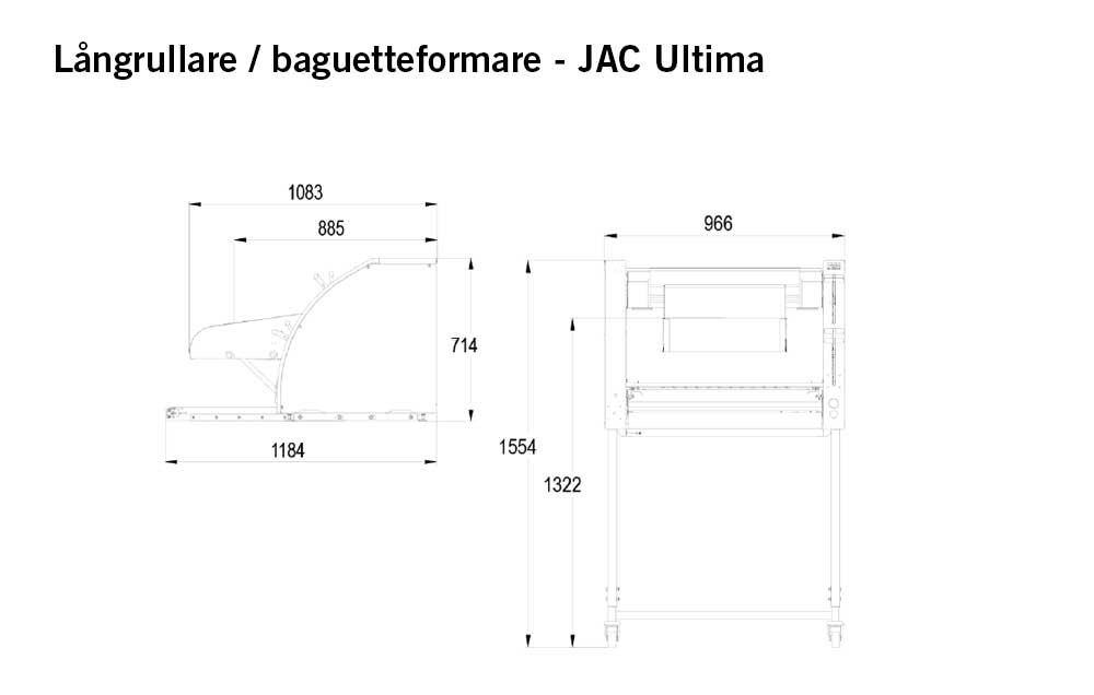 Långrullare och baguetteformare JAC Ultima mått ritning Sveba Dahlen